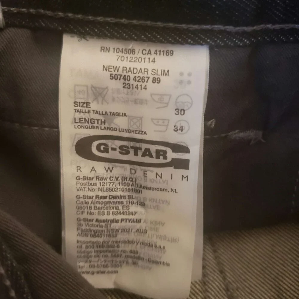G Star RAW Jeans Men 30 x 34 New Radar Slim 30 x 34 Dark Blue EUC